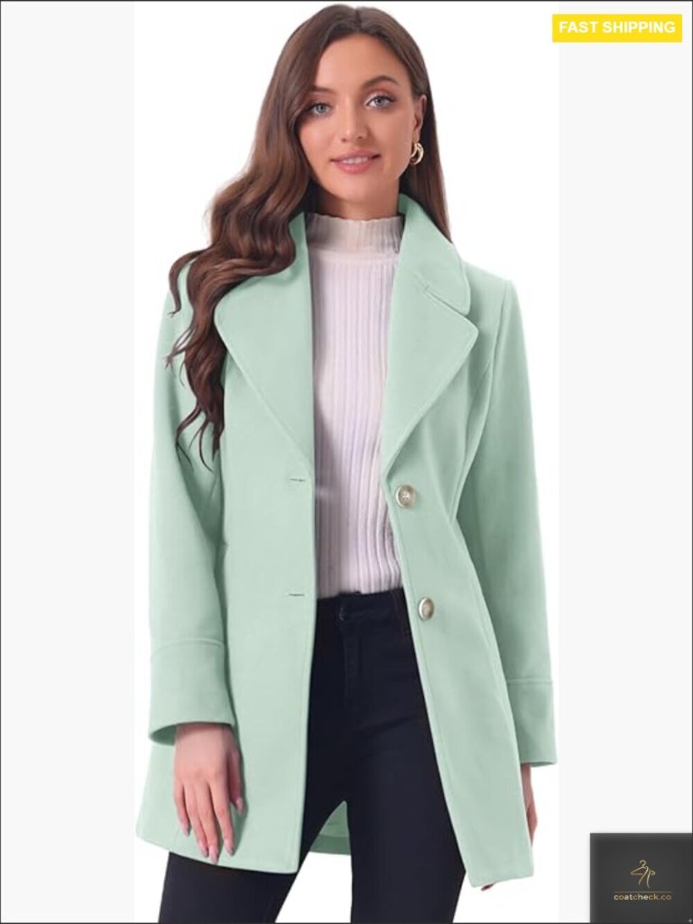 Elegant Wool Pea Coat Notched Shawl Collar Single Breasted Winter Outerwear Long
